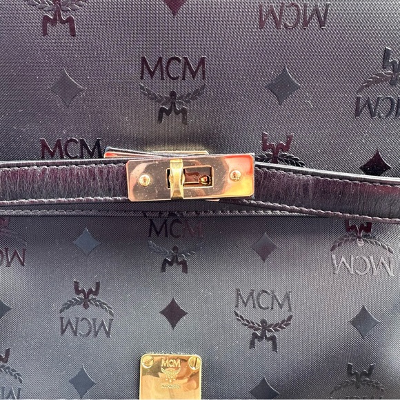 MCM Black Monogram Gold Hardware Box Kelly Top Handle Satchel Bag - Picture 14 of 15